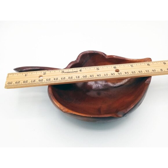 Leaf-Shaped Bowl Vintage Midcentury Modern Monkey Pod 8.5 Inch Rustic Kitchen - Picture 2 of 16